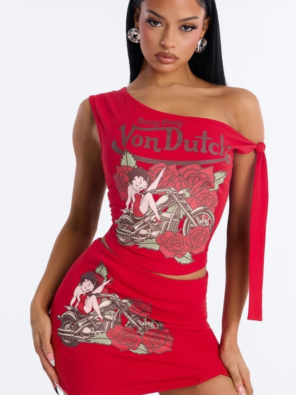 ⭐️Von Dutch Red Mini Skirt & Top with Logo Rose Graphic⭐️ NEW S